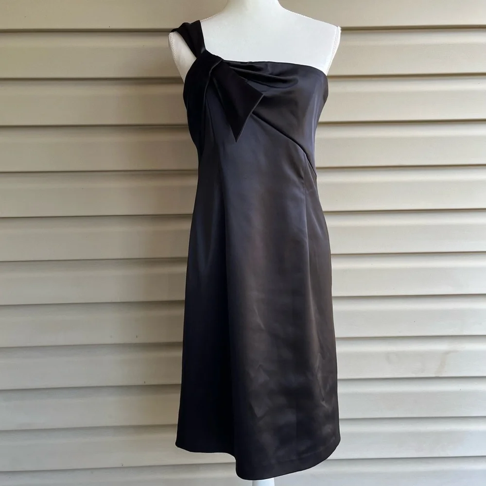•Ellen Tracy• Black Satin One Shoulder Dress - Size 10 - Picture 1 of 8